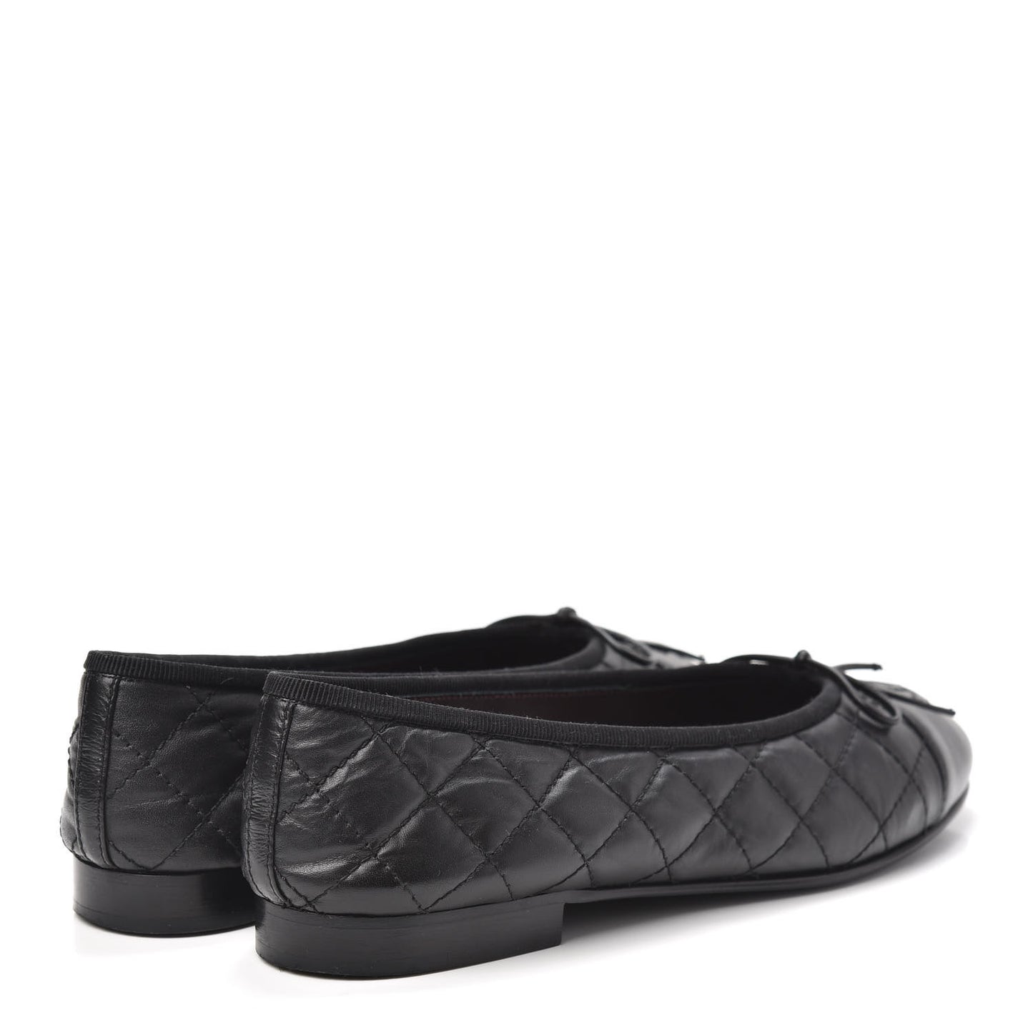 Aged Calfskin Quilted CC Cap Toe Ballerina Flats 36.5 Black