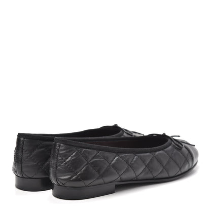 Chanel Aged Calfskin Quilted CC Cap Toe Ballerina Flats 36.5 Black 4 of 7