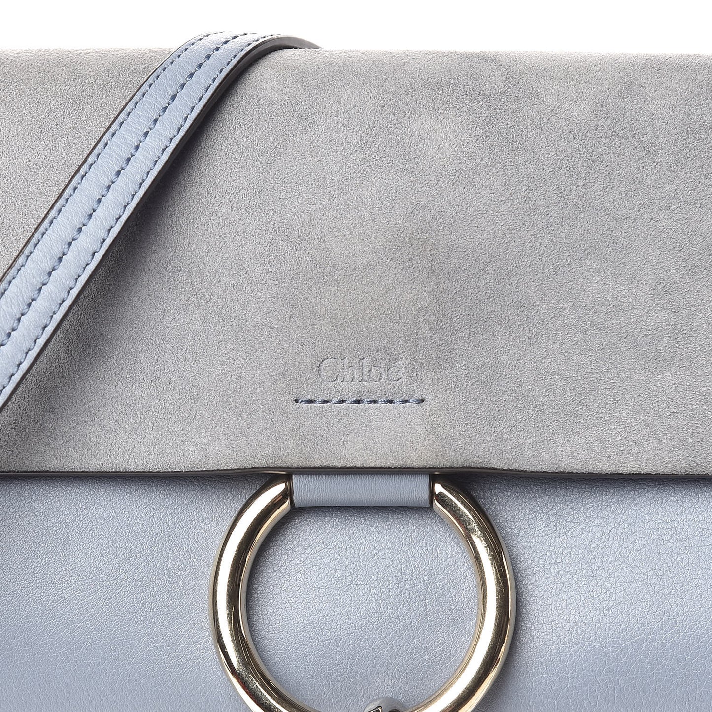 Suede Calfskin Small Faye Shoulder Bag Washed Blue