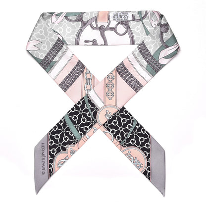 Hermes Silk La Promenade Du Matin Twilly Noir Rose Poudre Celadon 1 of 5