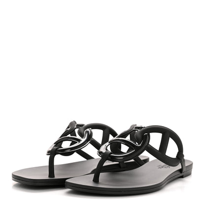 Hermes Rubber Womens Egerie Sandals 37 Black 4 of 10