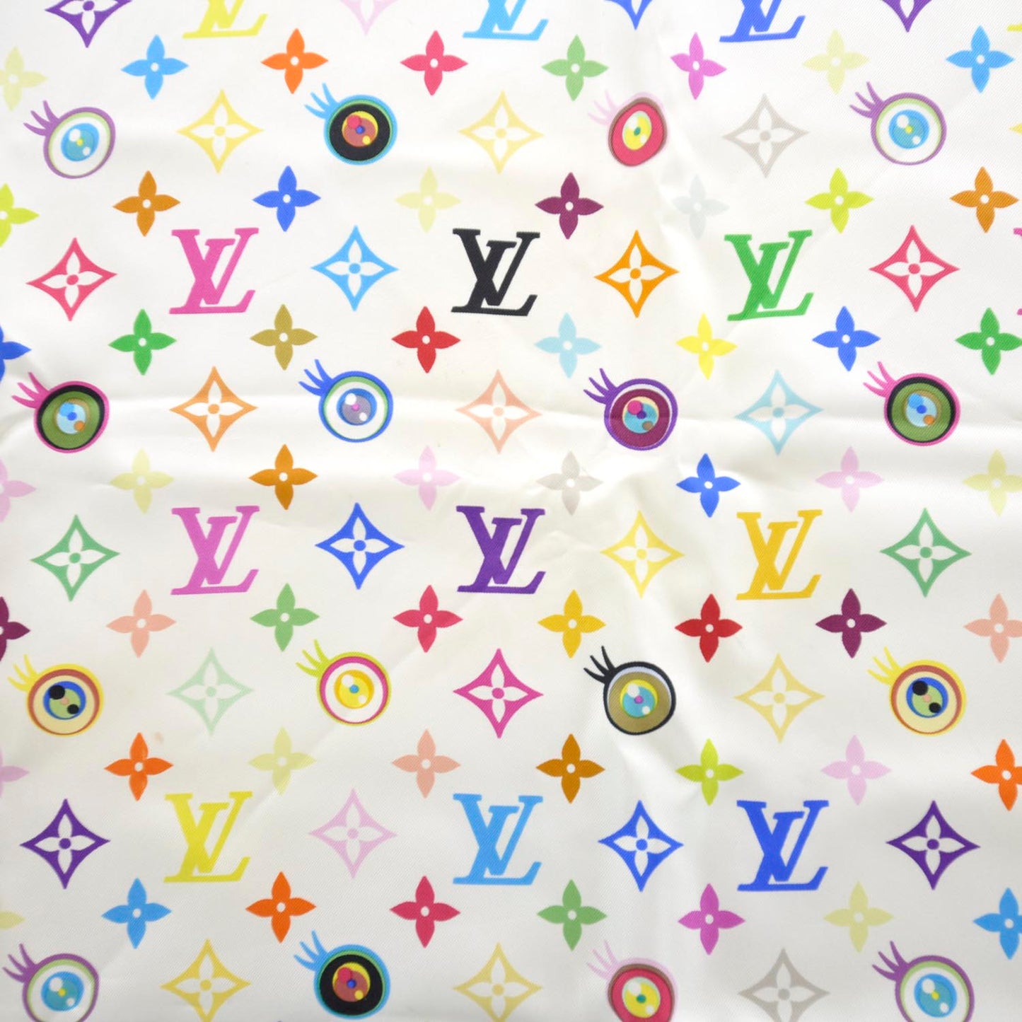 Silk Multicolor Eye Love Scarf White