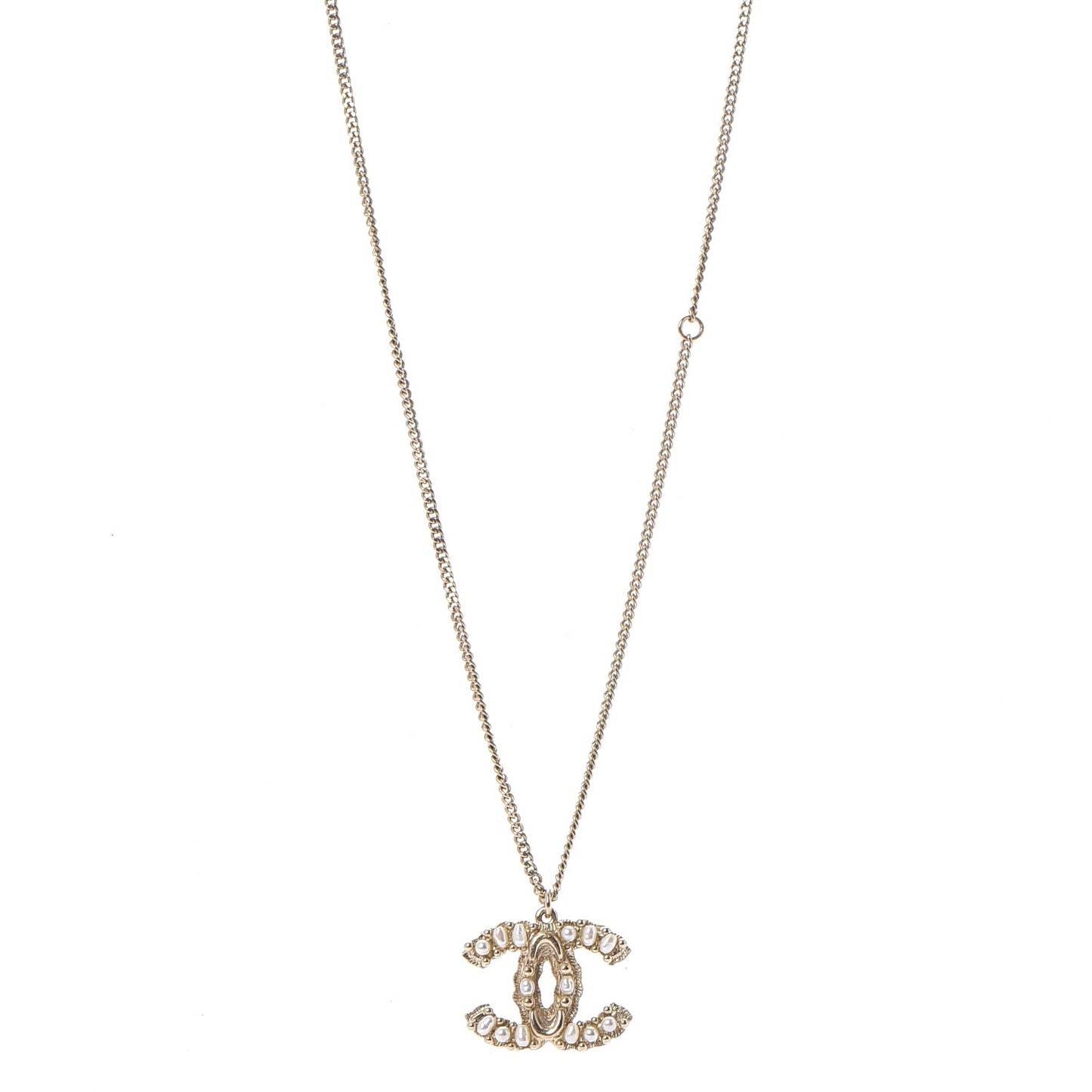 Pearl CC Pendant Necklace Light Gold