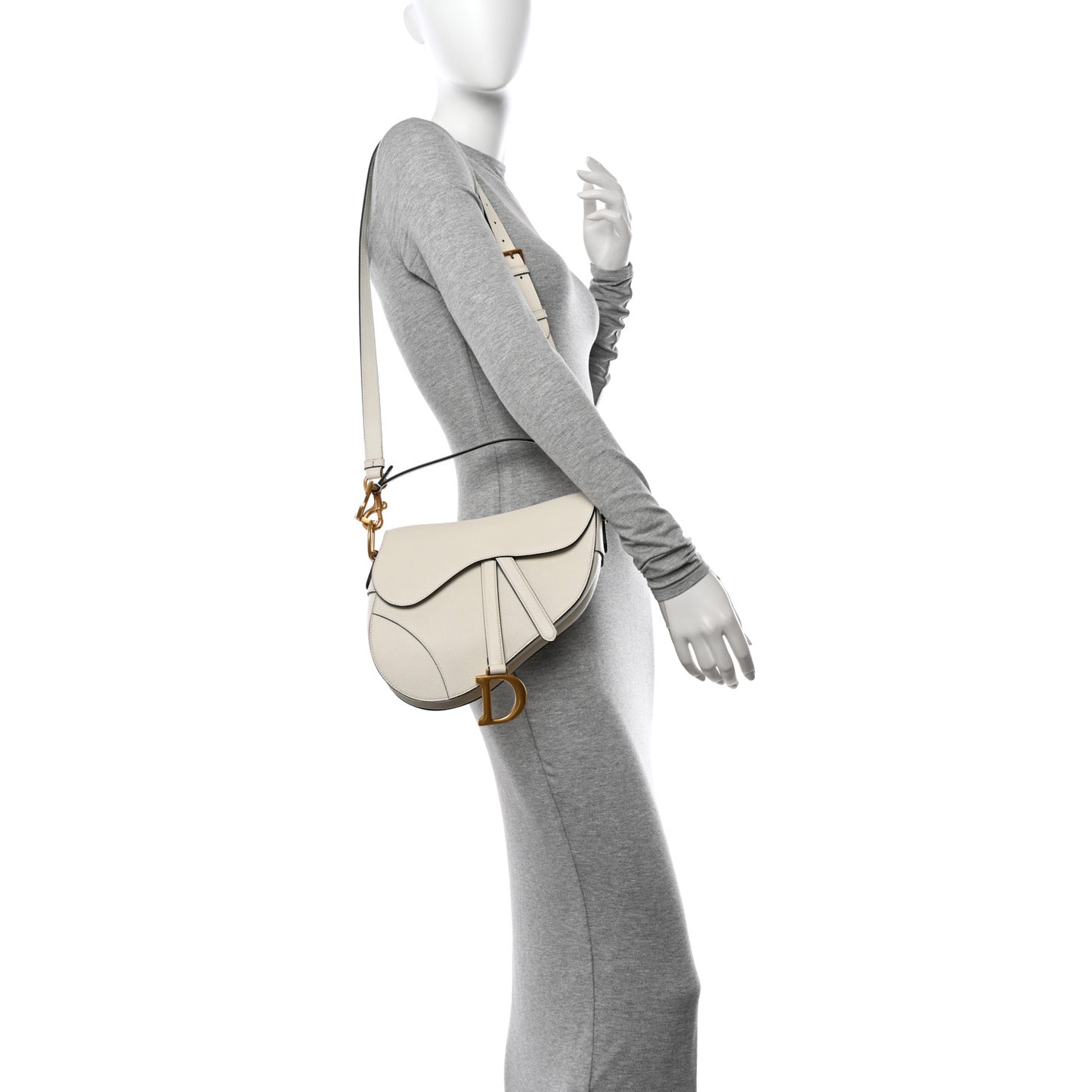 Grained Calfskin Saddle Bag With Strap Latte