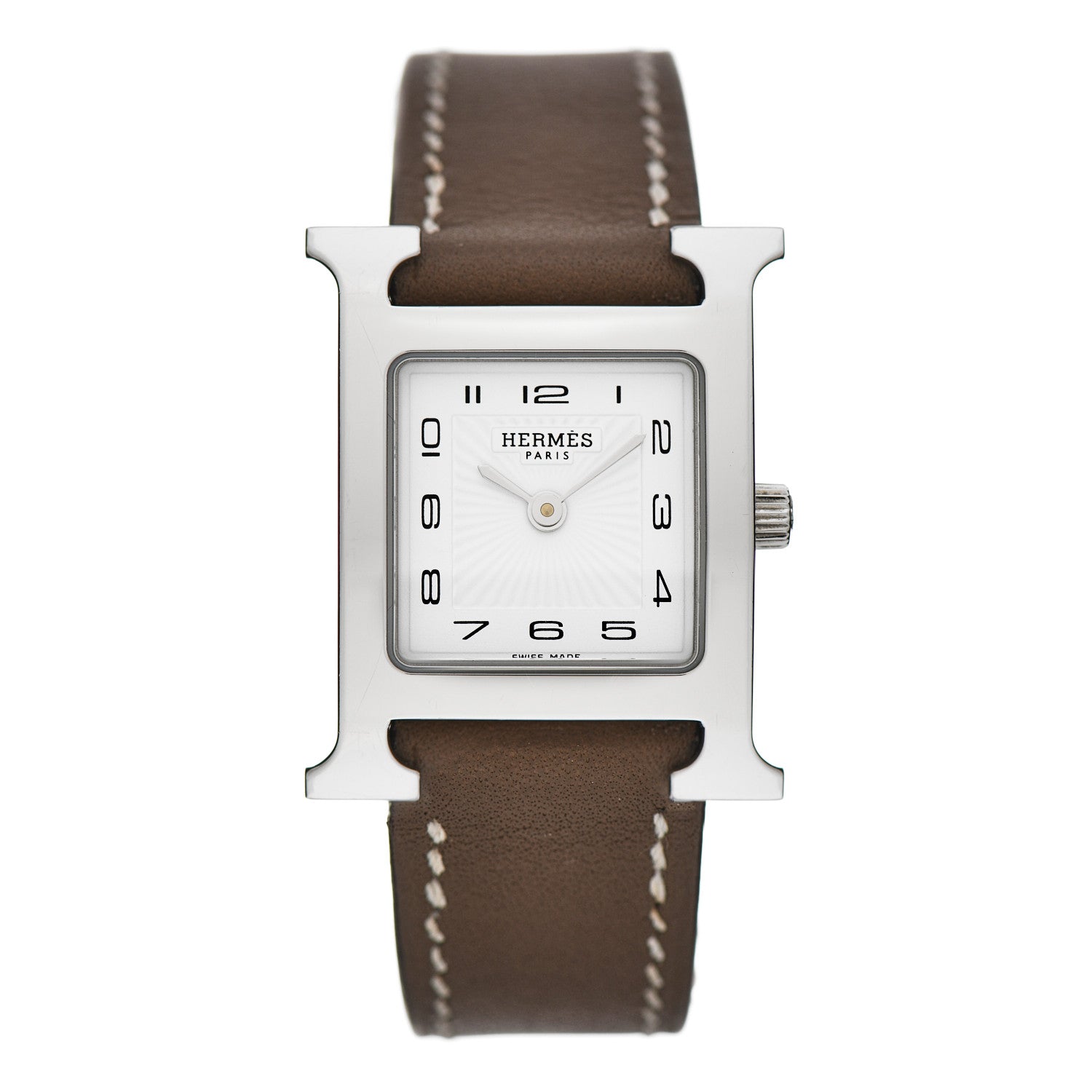 Hermes Stainless Steel Swift 21mm Heure H Hour Quartz Watch Etoupe 1 of 6