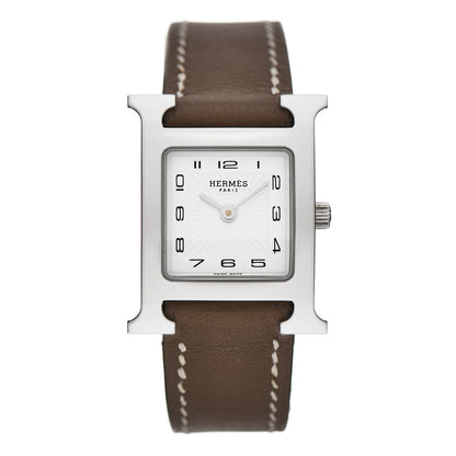 Hermes Stainless Steel Swift 21mm Heure H Hour Quartz Watch Etoupe 1 of 6