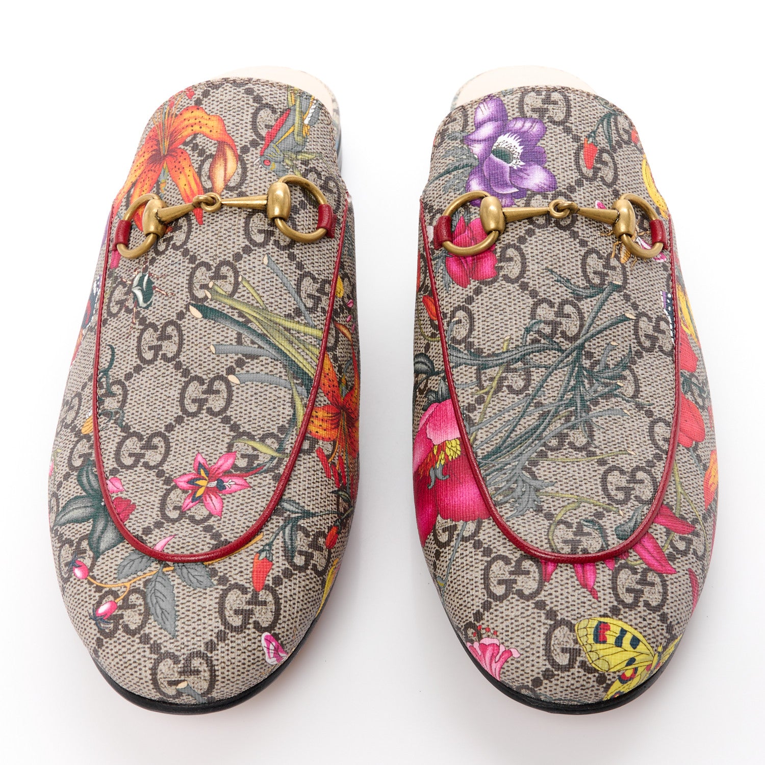 Gucci GG Supreme Monogram Flora Womens Princetown Slippers 39.5 Beige Ebony Multicolor Rosso 2 of 10