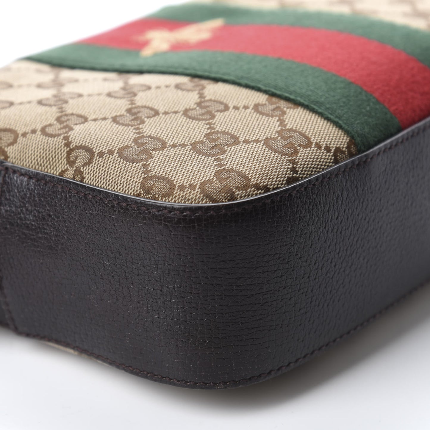 GG Supreme Monogram Web Small Webby Bee Shoulder Bag Dark Brown