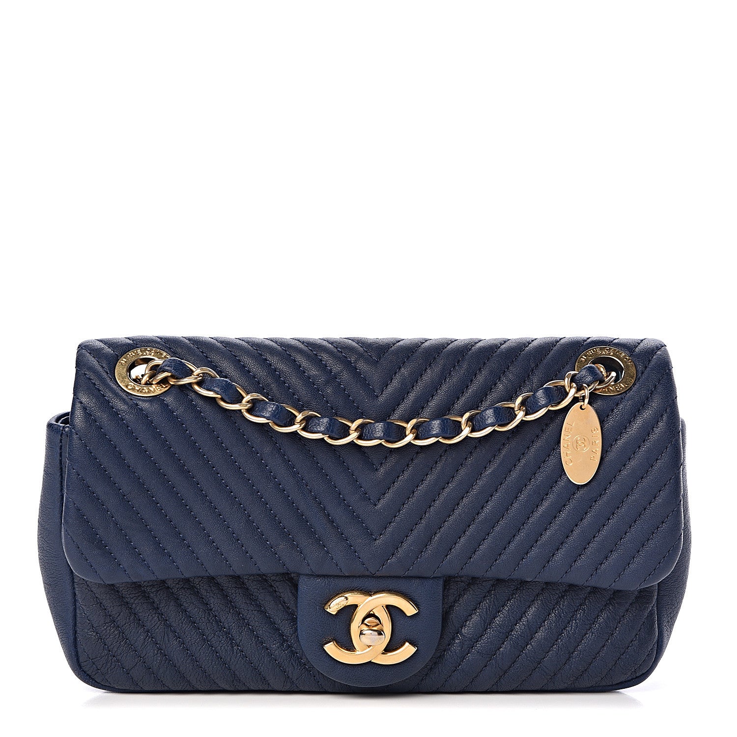 Chanel Lambskin Chevron Quilted Small Flap Navy 1 of 11