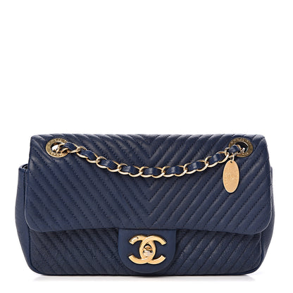 Chanel Lambskin Chevron Quilted Small Flap Navy 1 of 11