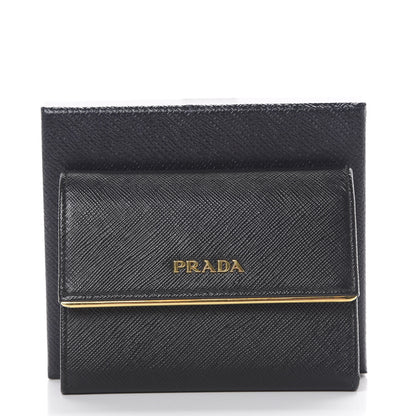 Prada Saffiano Compact Metal Bar Flap Wallet Black 7 of 7