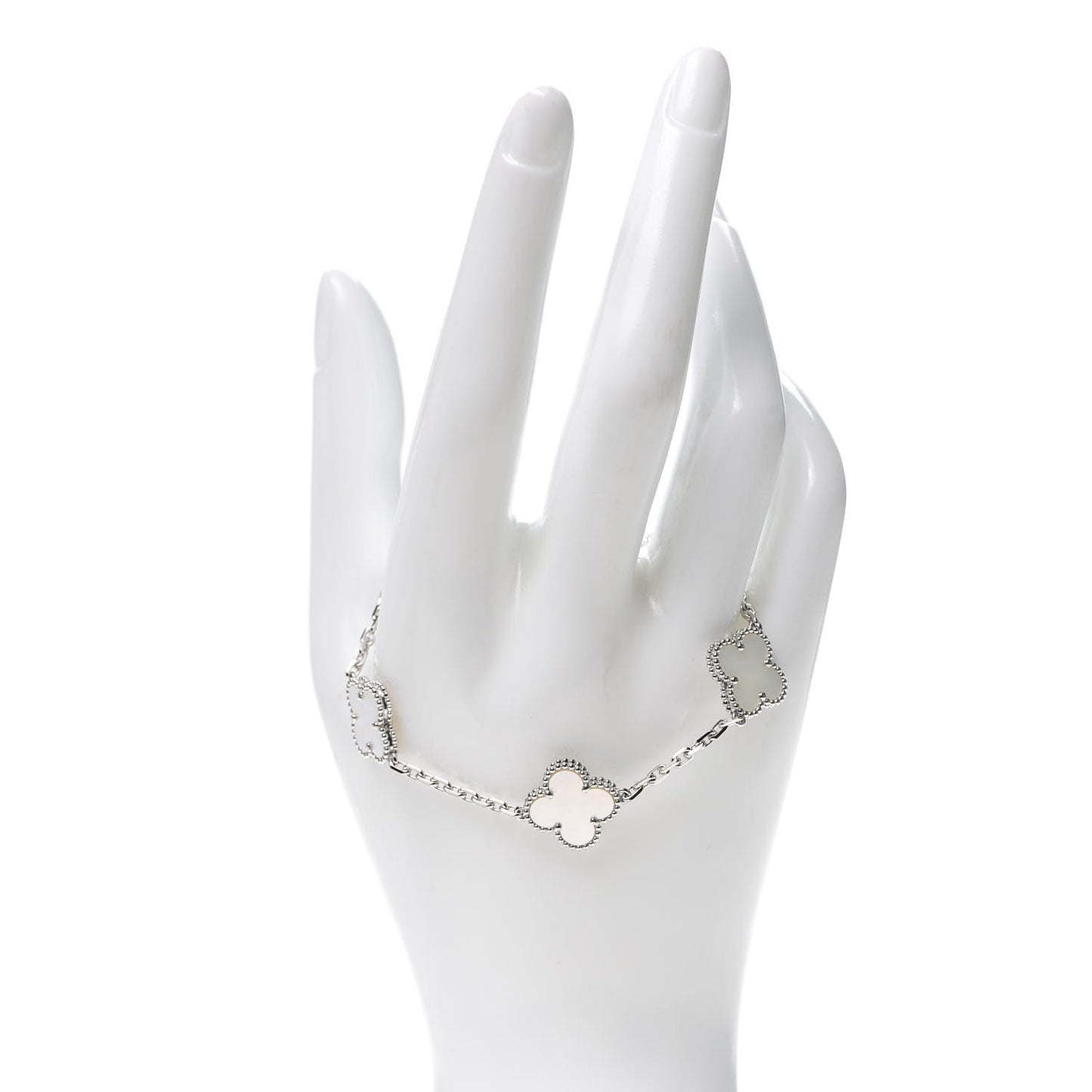 18K White Gold Mother of Pearl 5 Motifs Vintage Alhambra Bracelet