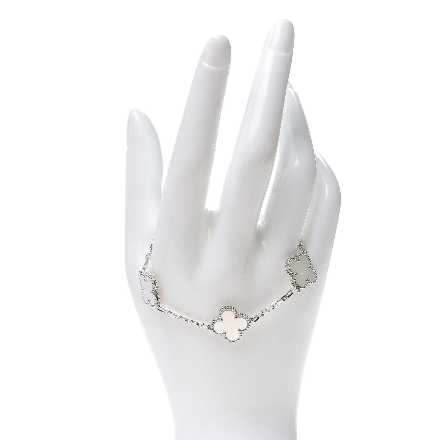 Van Cleef & Arpels 18K White Gold Mother of Pearl 5 Motifs Vintage Alhambra Bracelet 2 of 8