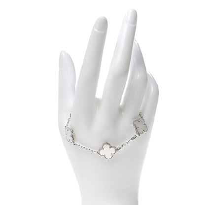 Van Cleef & Arpels 18K White Gold Mother of Pearl 5 Motifs Vintage Alhambra Bracelet 2 of 8
