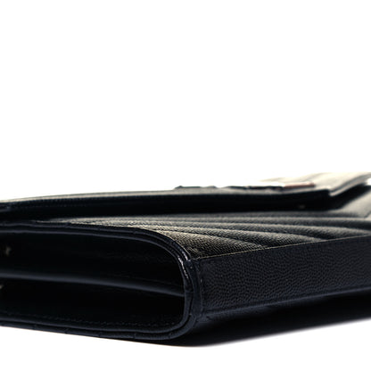 Saint Laurent Grain De Poudre Matelasse Chevron Monogram Chain Wallet Black 7 of 8