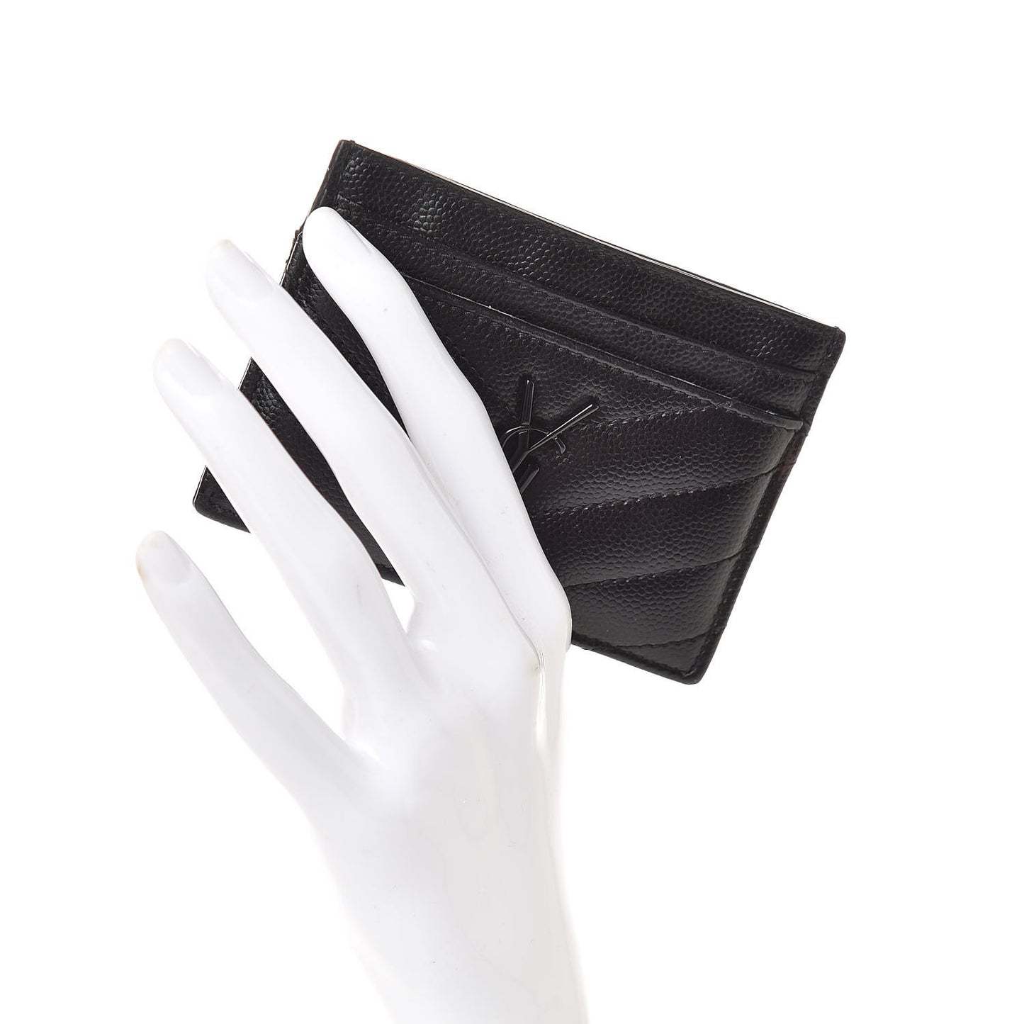 Grain De Poudre Matelasse Chevron Monogram Credit Card Case Black