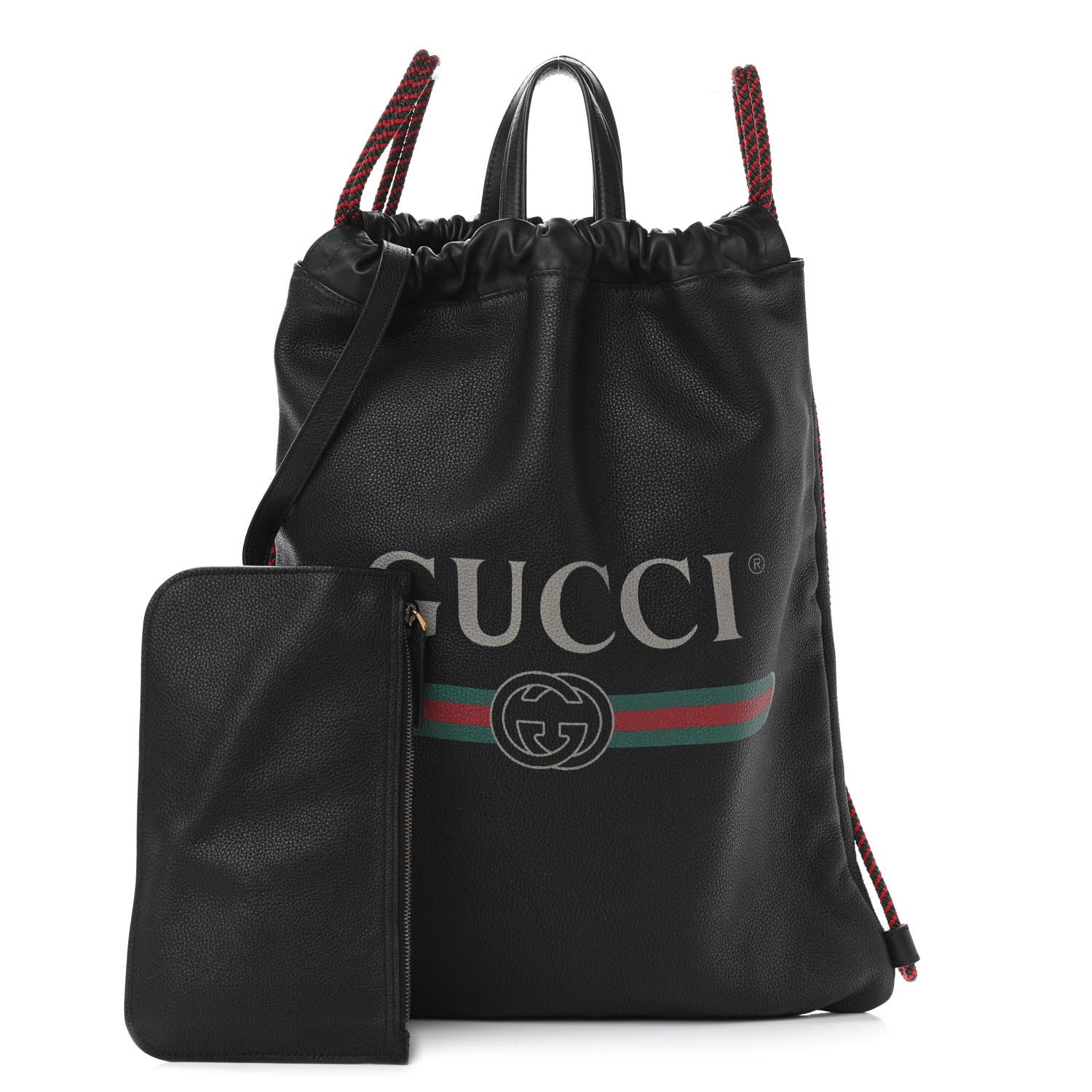 Gucci Calfskin Logo Drawstring Backpack Black 1 of 11