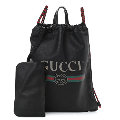 Gucci Calfskin Logo Drawstring Backpack Black 1 of 11