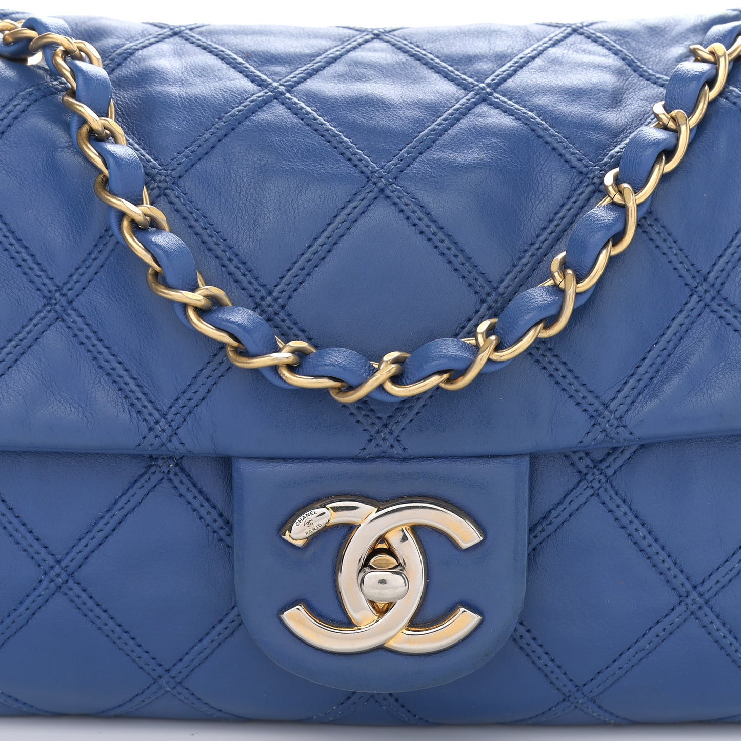Calfskin Stitched Thin City Flap Blue