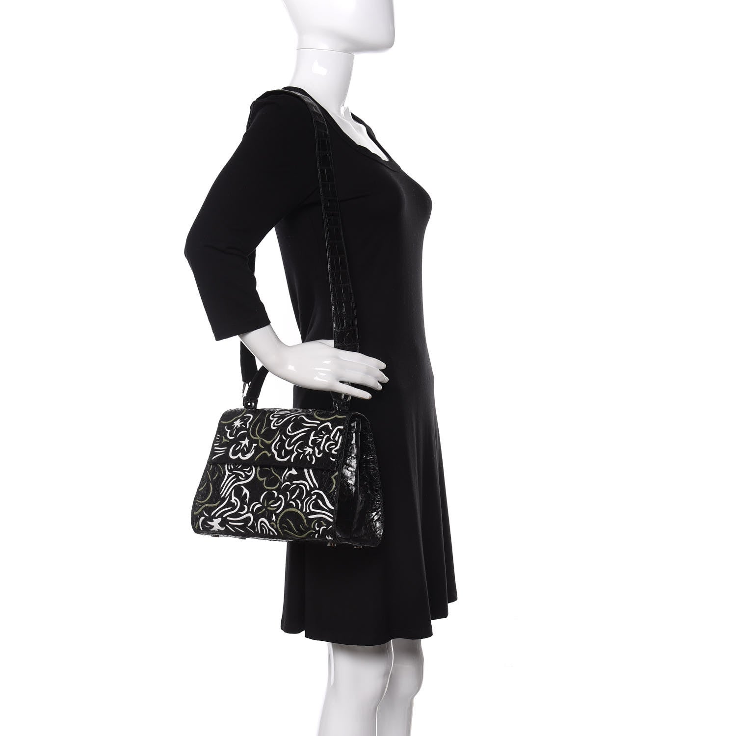 Nancy Gonzalez Crocodile Medium Floral Lexi Top Handle Bag Black Multicolor 2 of 10