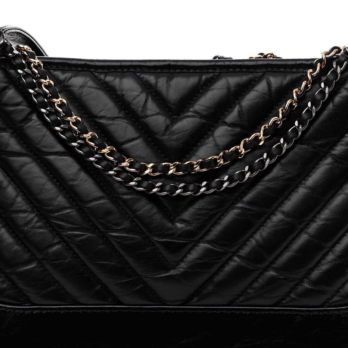 Aged Calfskin Chevron Quilted Medium Gabrielle Hobo Black