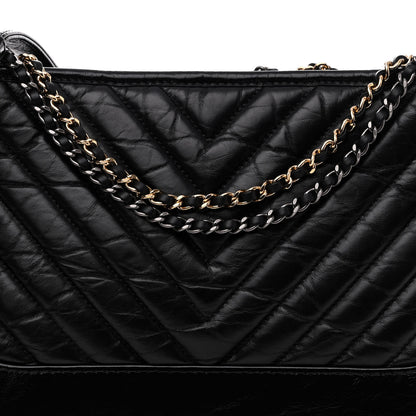 Chanel Aged Calfskin Chevron Quilted Medium Gabrielle Hobo Black 8 of 11
