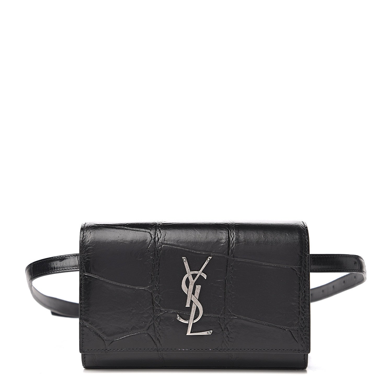 Saint Laurent Calfskin Crocodile Embossed Monogram Kate Belt Bag Black 1 of 12