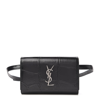Saint Laurent Calfskin Crocodile Embossed Monogram Kate Belt Bag Black 1 of 12