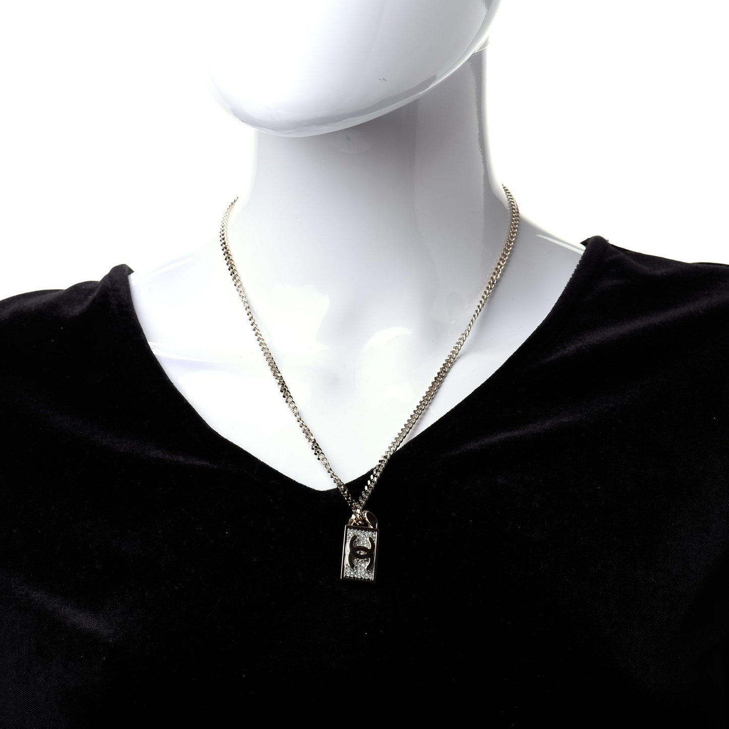 Crystal Dog Tag Chain Necklace Gold