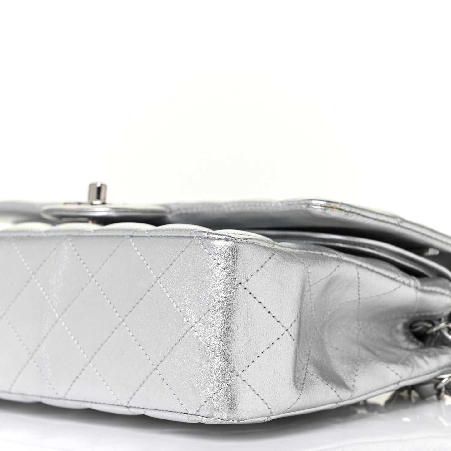 Metallic Lambskin Quilted Medium Double Flap Silver