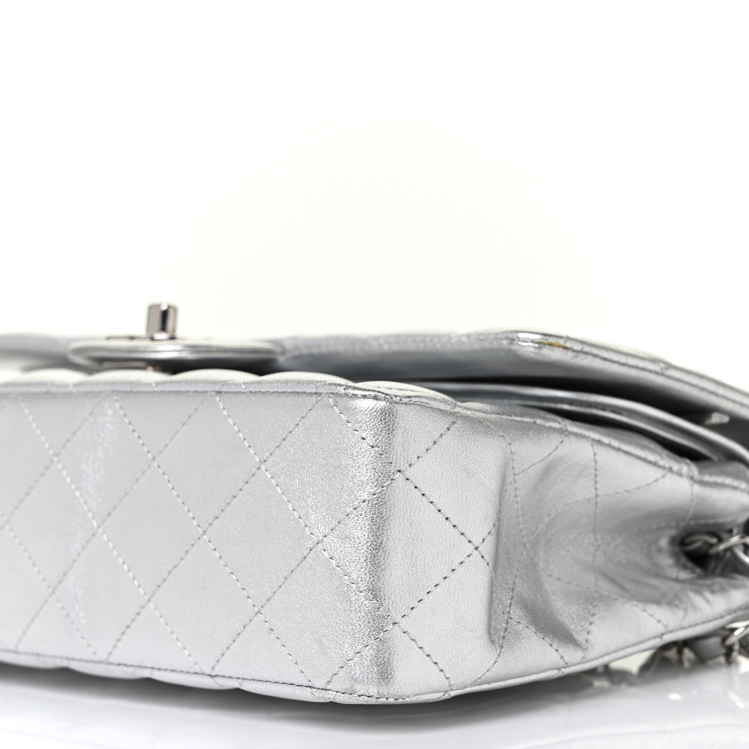 Chanel Metallic Lambskin Quilted Medium Double Flap Silver 9 of 15
