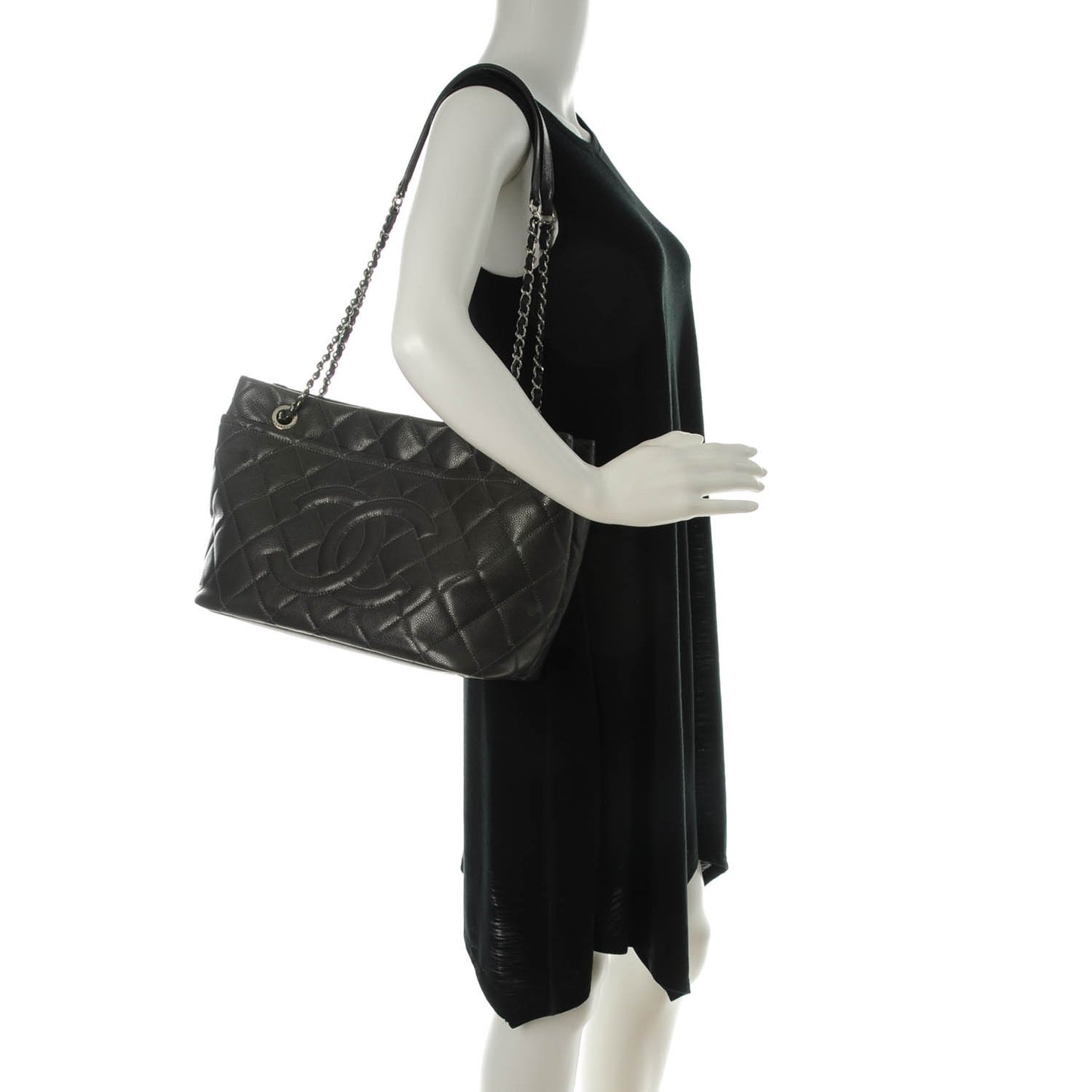 Caviar Quilted Timeless CC Soft Tote Dark Grey
