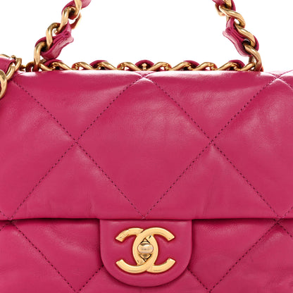 Chanel Lambskin Quilted Small Chain Top Handle Flap Fuchsia 8 of 13