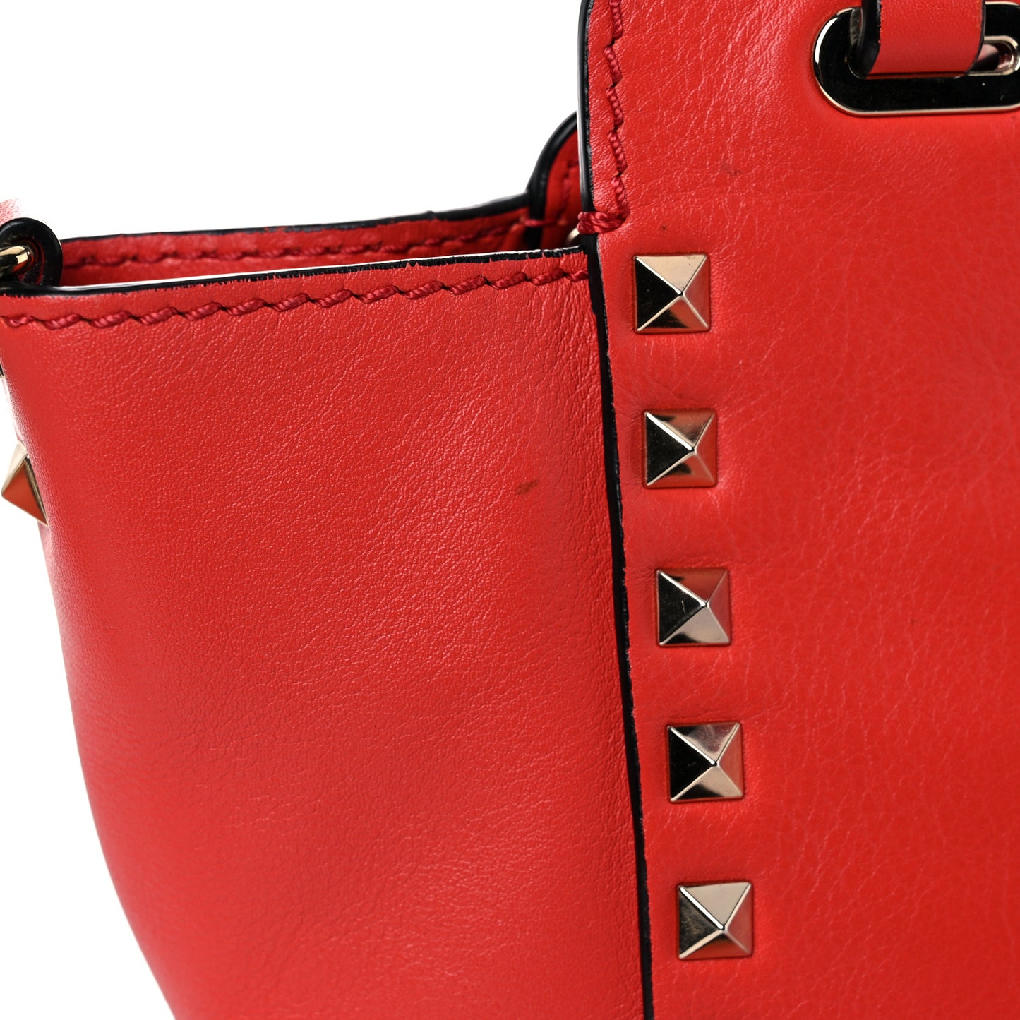 Vitello Mini Rockstud Tote Red