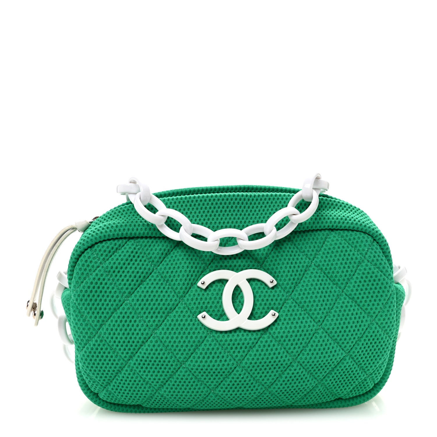 Chanel Mesh Fabric Quilted Camera Bag Green White 1 of 11