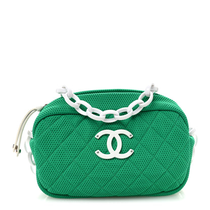 Chanel Mesh Fabric Quilted Camera Bag Green White 1 of 11