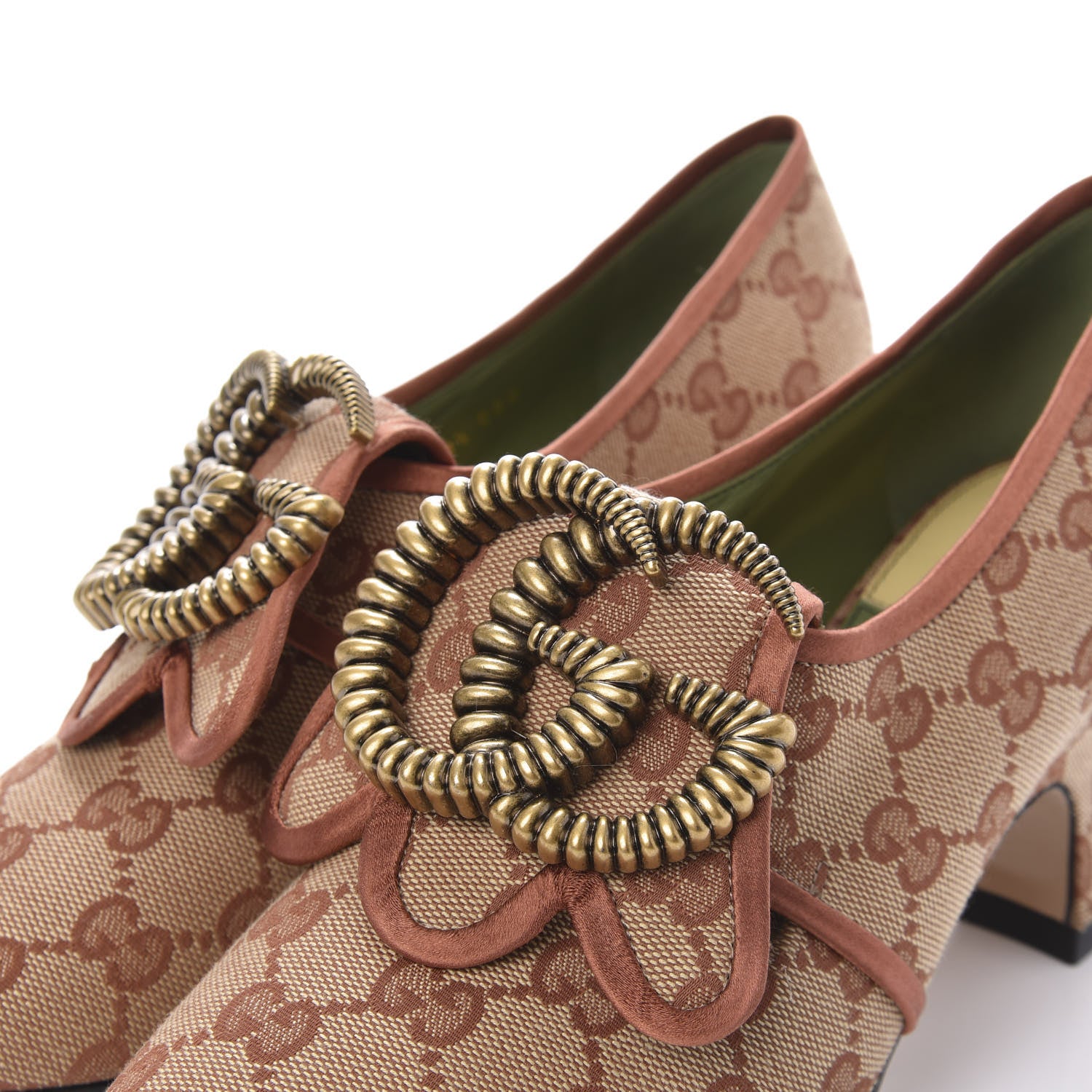 Gucci Monogram Satin Torchon Double G Pumps 38.5 Beige Ruggine Copper 11 of 11