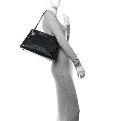 Chanel Lambskin Patent Quilted CC Shopping Tote Black 2 of 11
