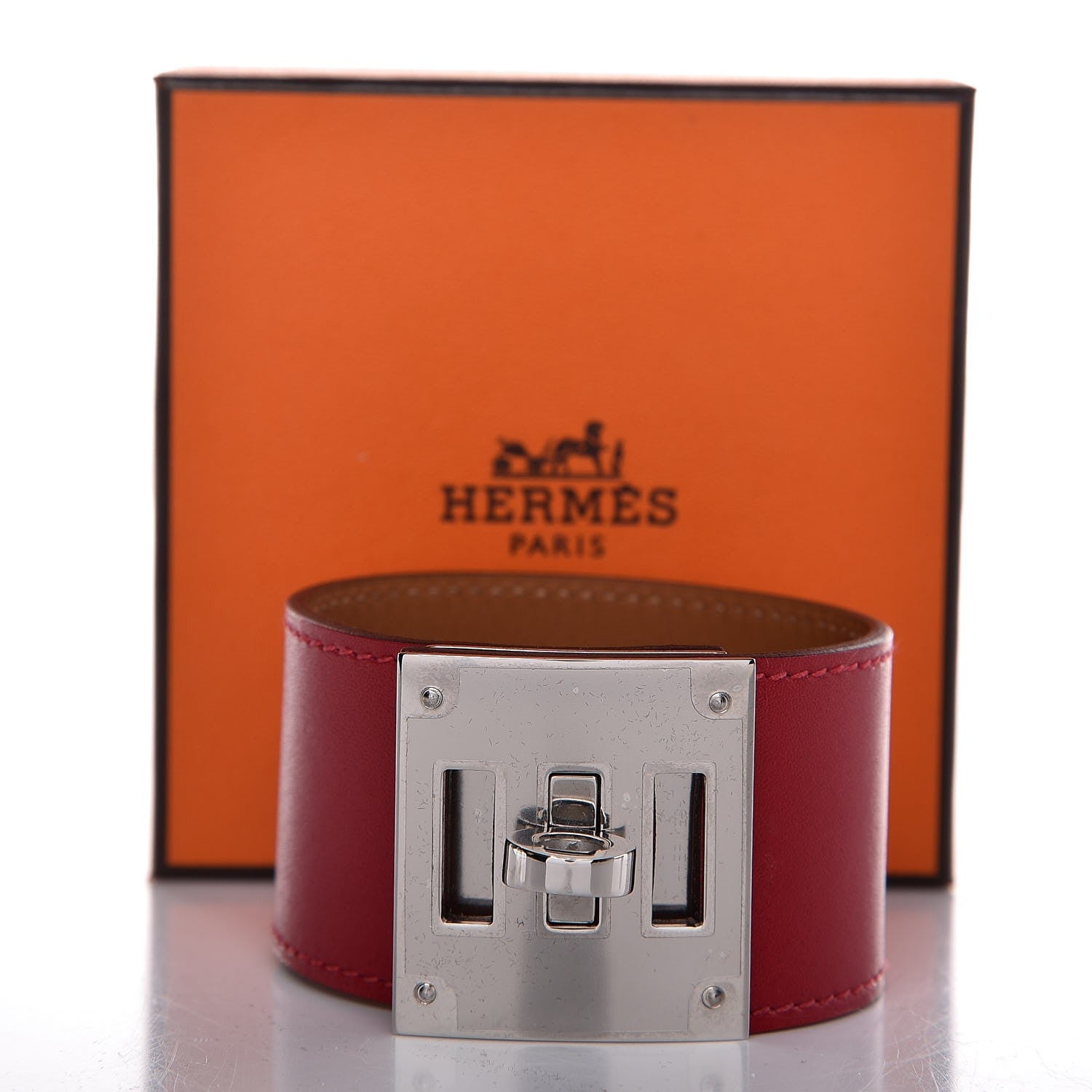 Hermes Tadelakt Kelly Dog Bracelet T3 Rouge Vif 5 of 5