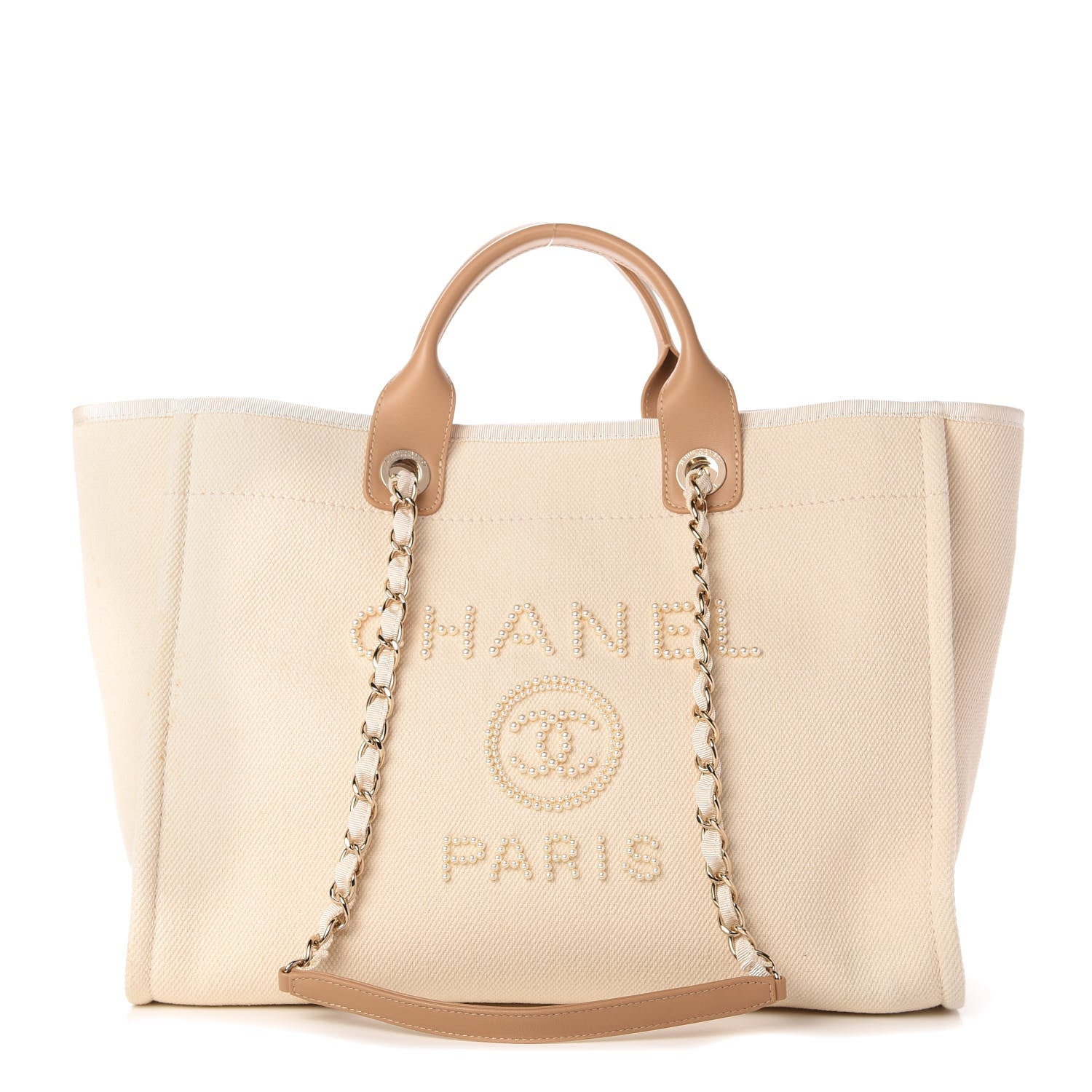 Chanel Canvas Pearl Medium Deauville Tote Ecru Beige 1 of 10