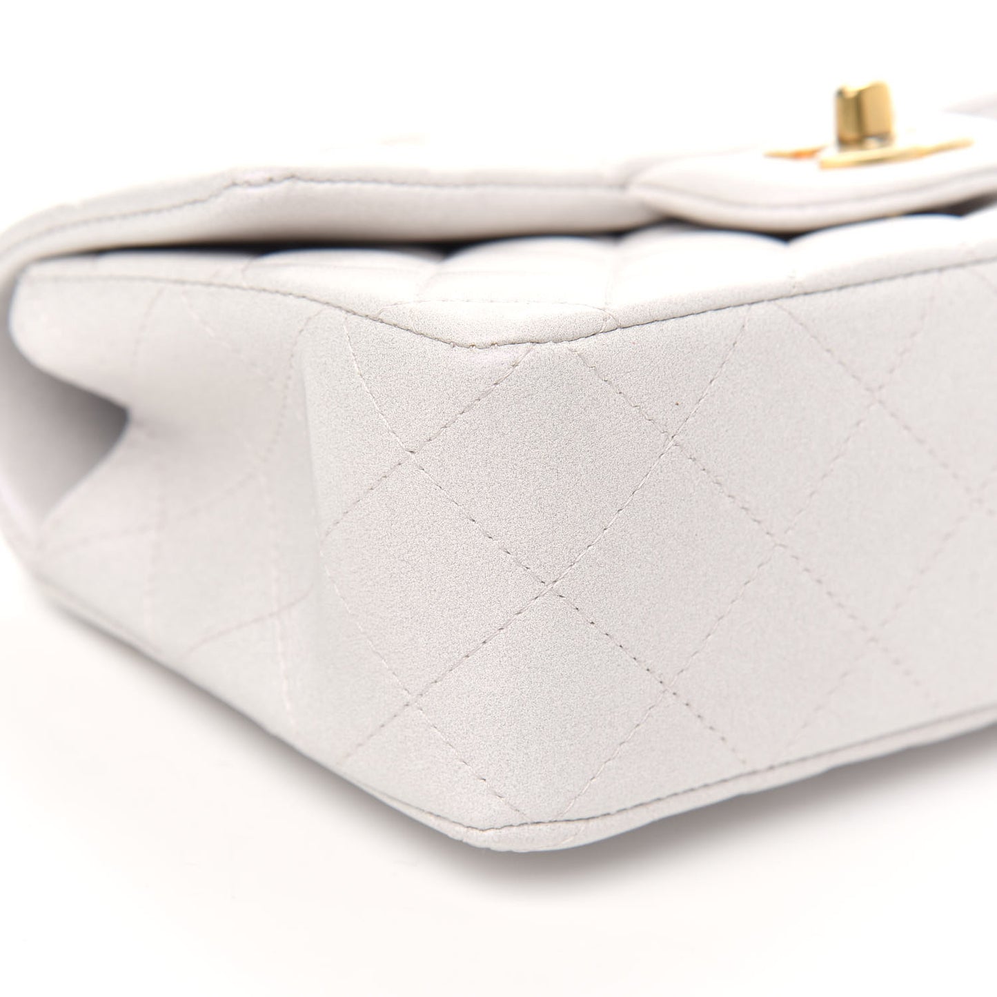 Iridescent Lambskin Quilted Mini Top Handle Rectangular Flap White
