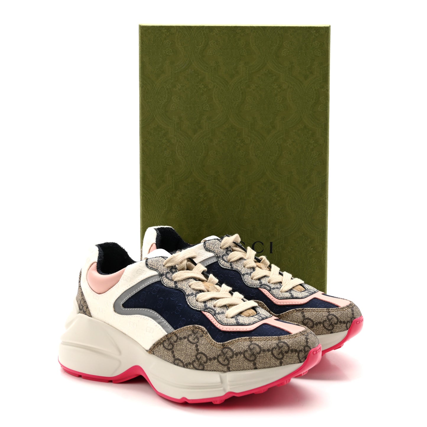 GG Supreme Monogram Mix Monogram Womens Rhyton Sneakers 35.5 London Blue Beige Pale Pink