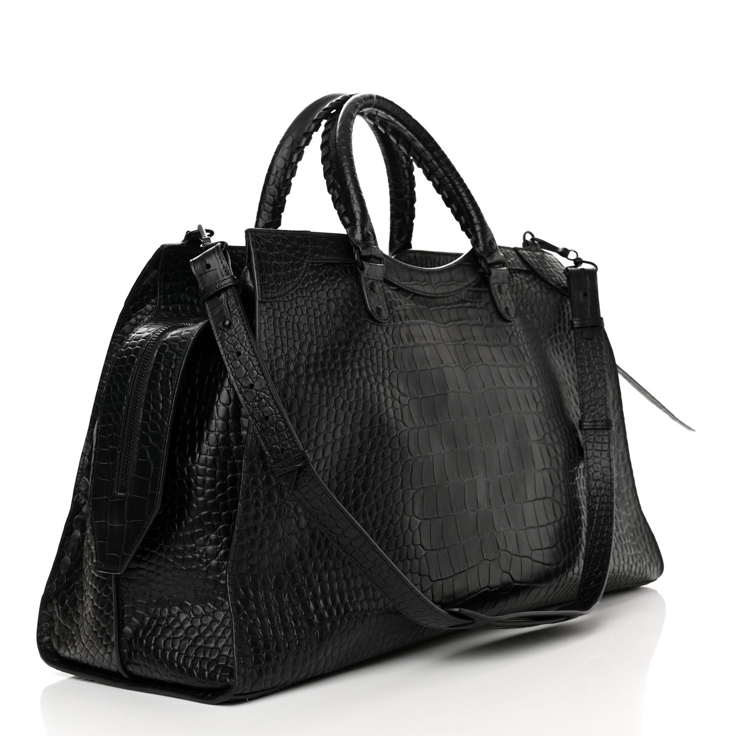 Semi Matte Calfskin Crocodile Embossed Neo Classic Black Hardware Large City Black