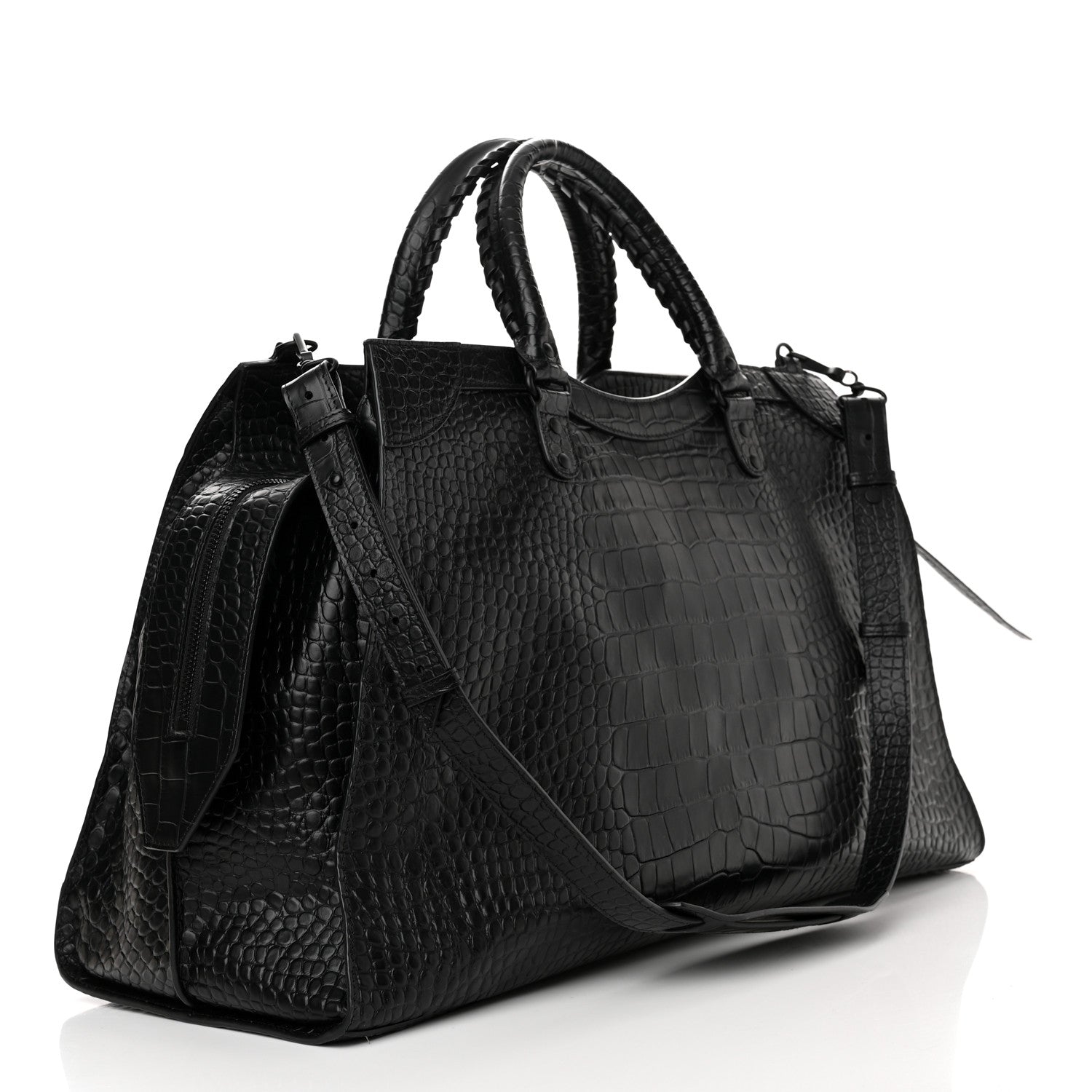 Balenciaga Semi Matte Calfskin Crocodile Embossed Neo Classic Black Hardware Large City Black 3 of 11