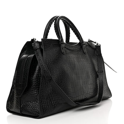 Balenciaga Semi Matte Calfskin Crocodile Embossed Neo Classic Black Hardware Large City Black 3 of 11