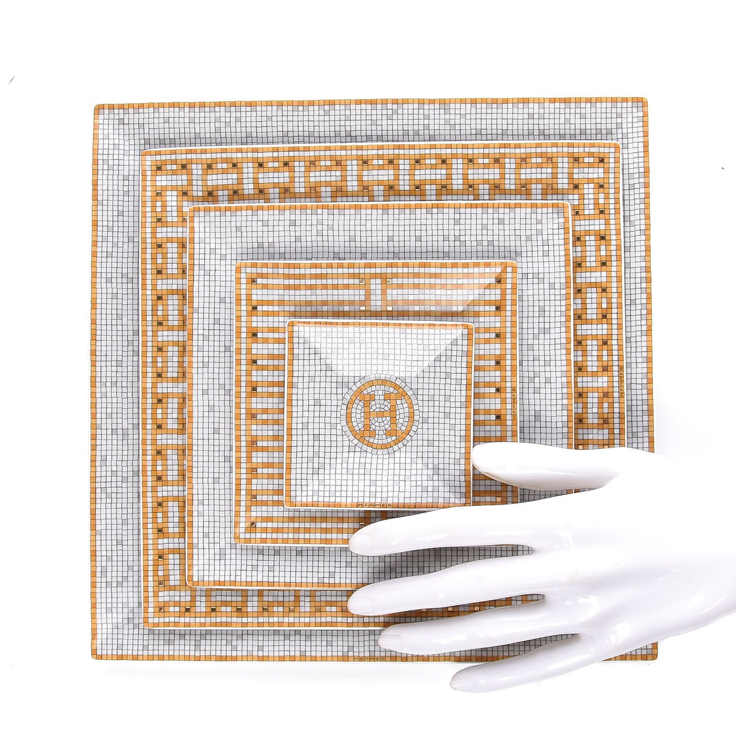 Porcelain Mosaique Au 24 Set of 5 Square Plates Gold
