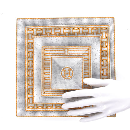 Hermes Porcelain Mosaique Au 24 Set of 5 Square Plates Gold 2 of 6