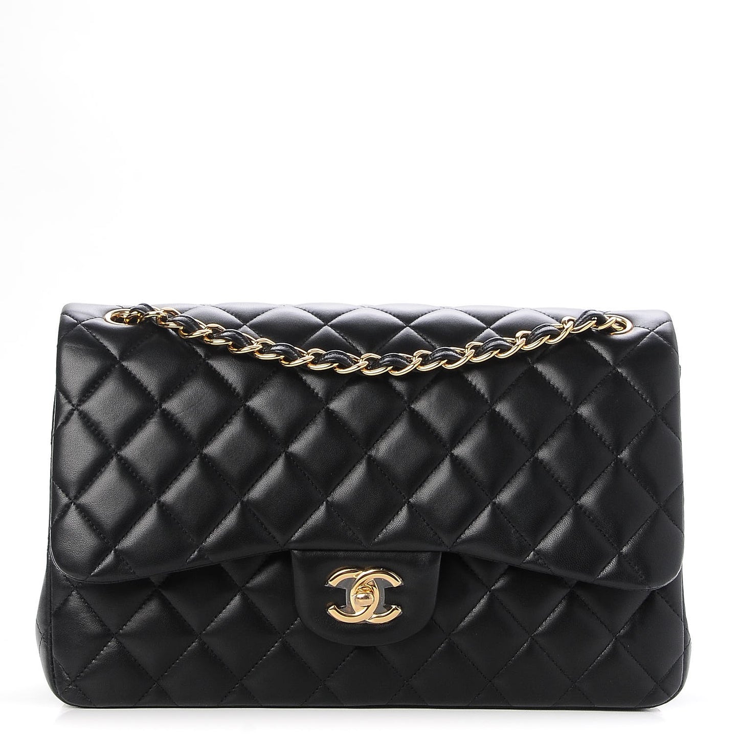 Lambskin Quilted Jumbo Double Flap Black