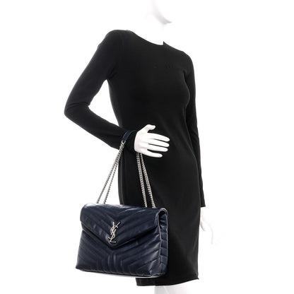 Saint Laurent Calfskin Y Quilted Monogram Medium Loulou Chain Satchel Medium Blue 4 of 8