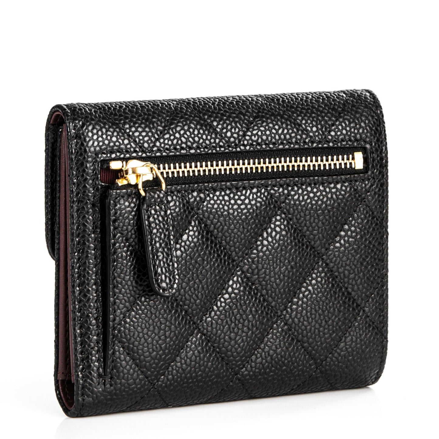 Caviar Quilted Compact Flap Wallet Black